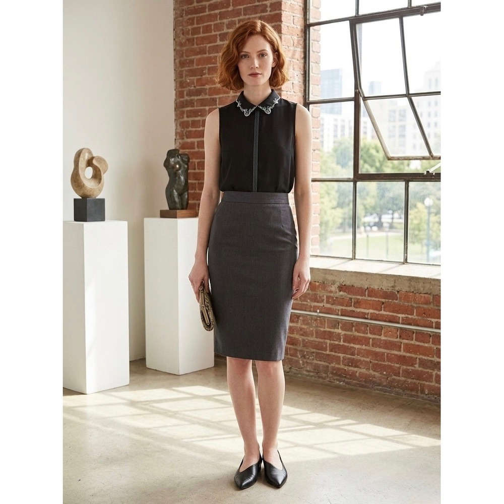 Sans & Sans Black Sleeveless Embroidered Peter Pan Collar Blouse Top Small